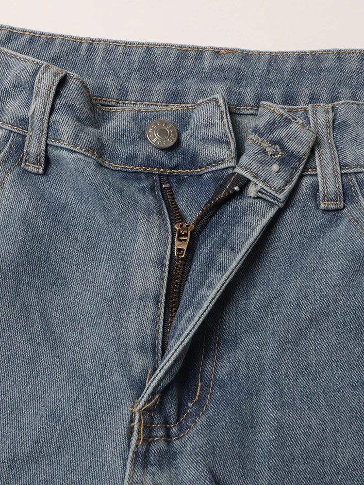 Women's Chic Spliced Zipper High Waist Patchwork Pockets Cut Out Casual Jeans