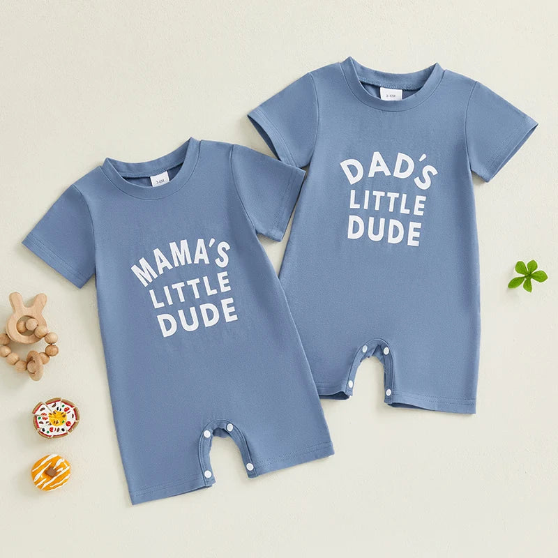 0-18M Casual Baby Boys Rompers Letter Print Short Sleeve Button Summer Bodysuits Jumpsuit