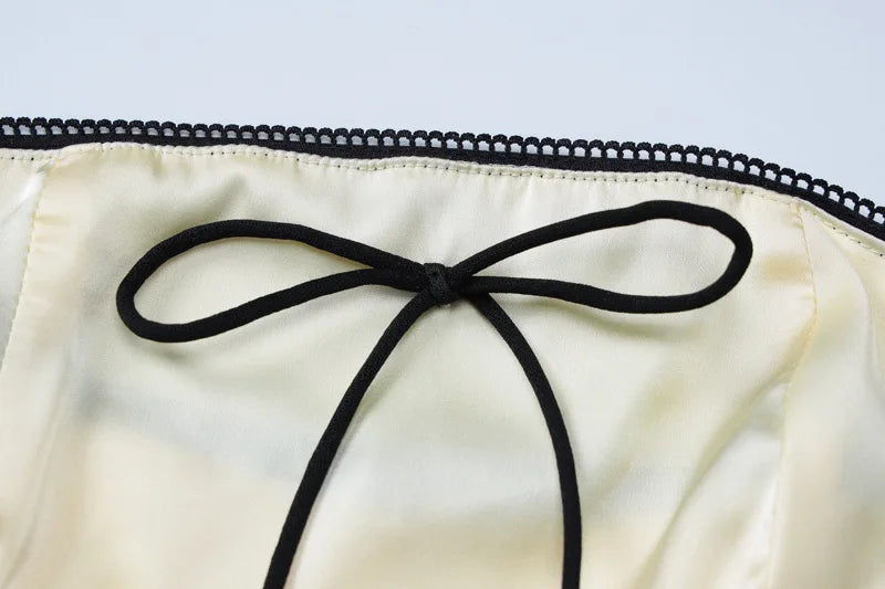 Women's Backless Two Piece Dress Sets Club Outfits Satin Cropped Top and Skirt Matching Set