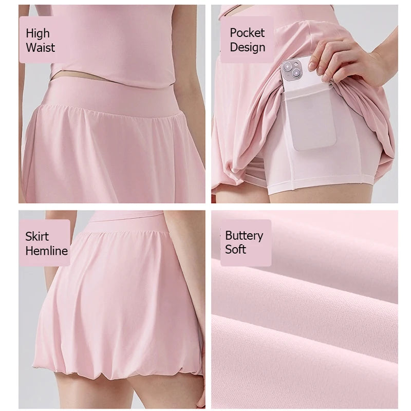 Women's Two Pieces Fitness Yoga Set - Breathable Tennis Skirt and Top Combo