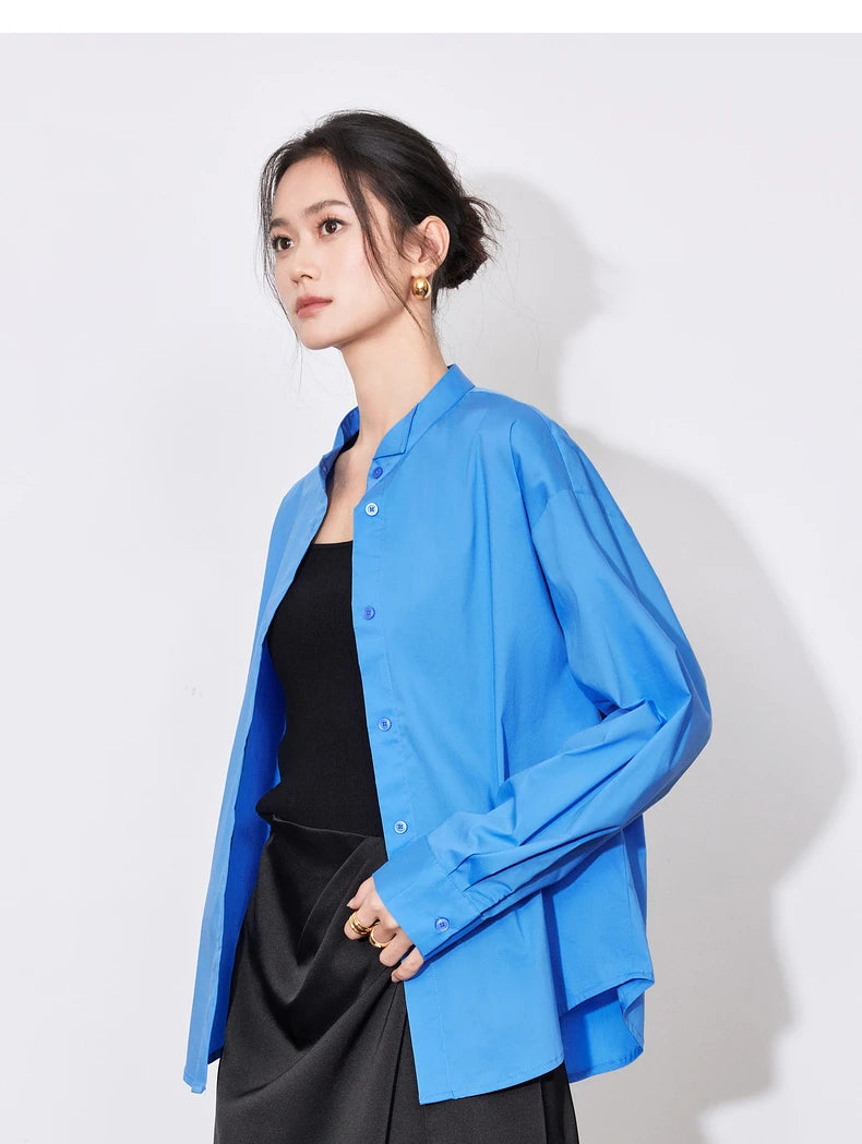 Women's Blouse Stand Collar Single Breasted Button  Shirt