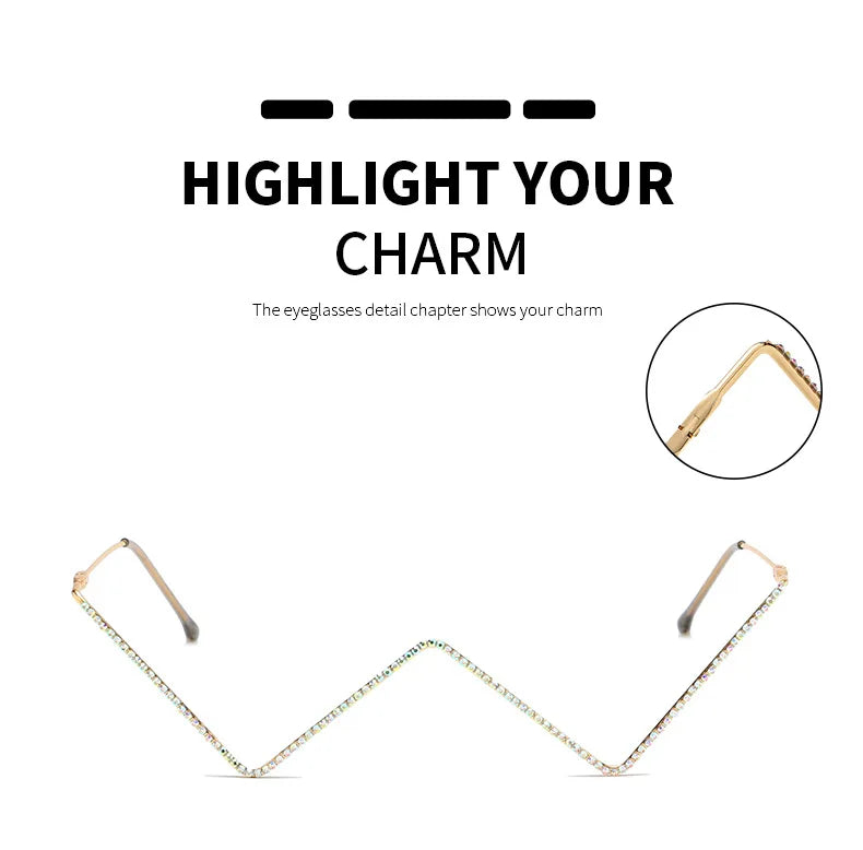 W-Shaped Rhinestone Glasses Frame - Fashion Decorative Eyewear for Women