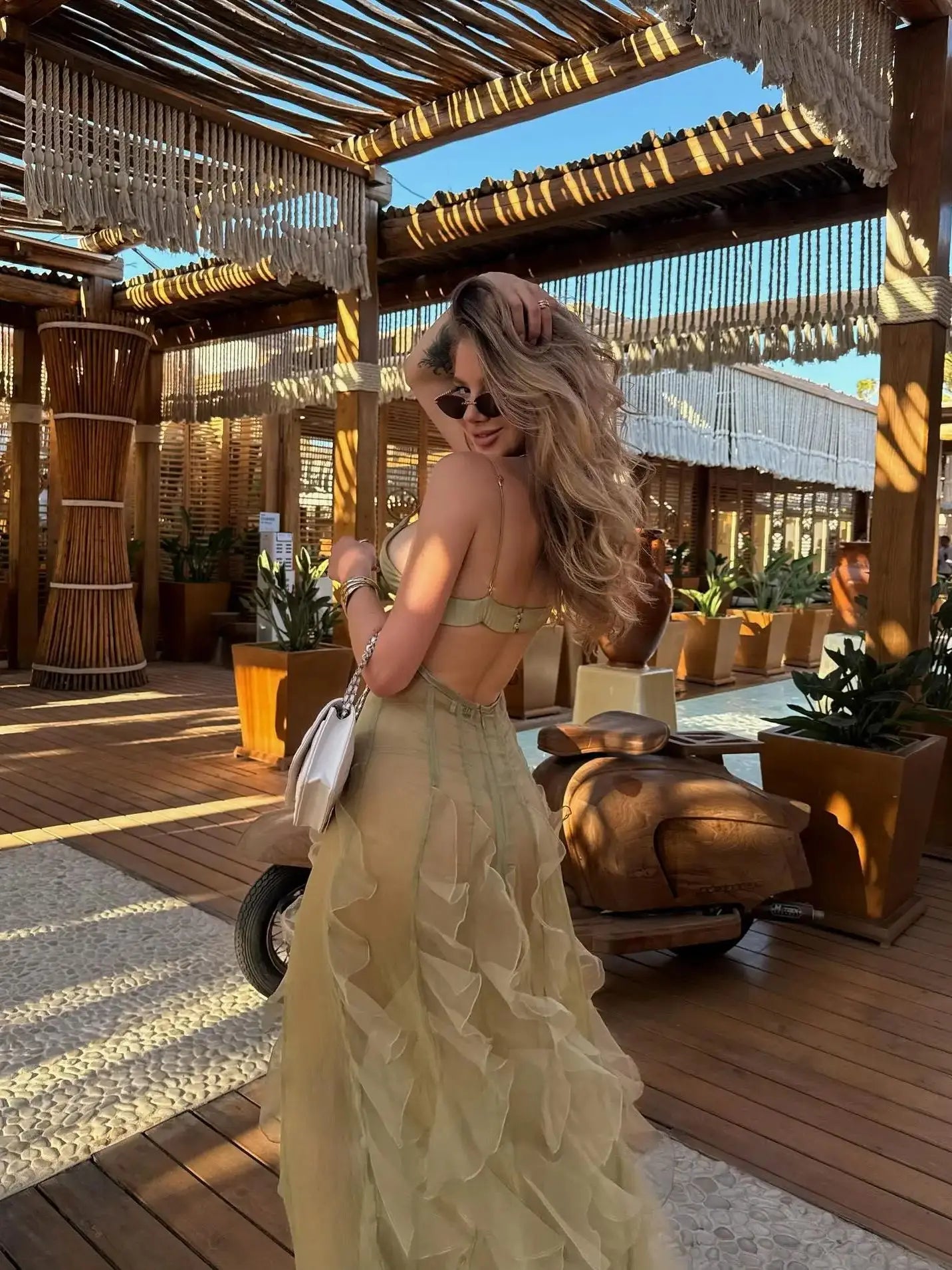 Women's Halter Ruffle Maxi Dress - Tummy Control Bandage Summer Party Dress