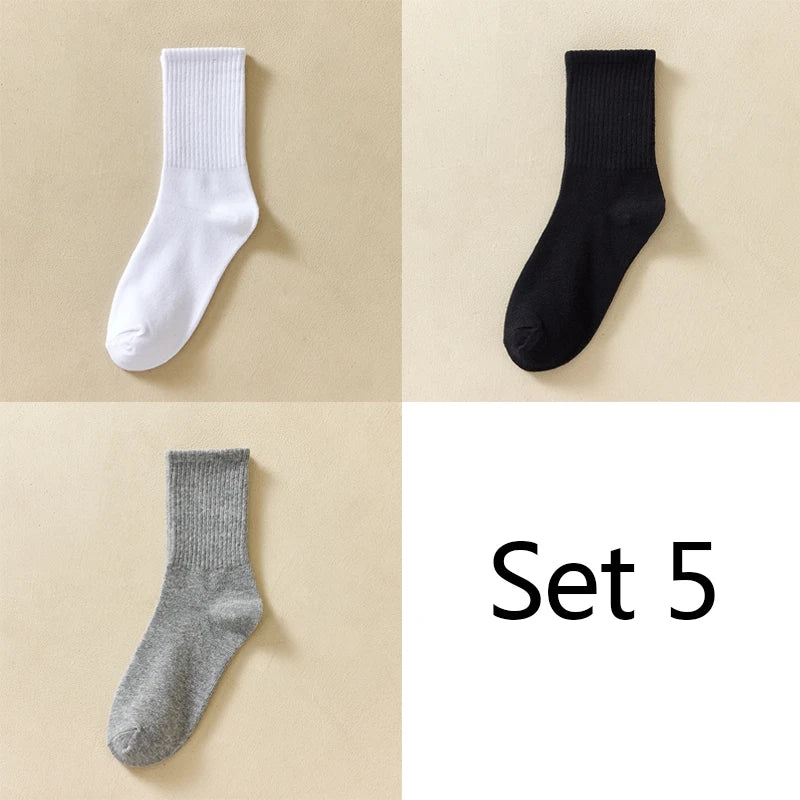 3 Striped Cotton Socks - Unisex Streetwear Casual Knitted Socks