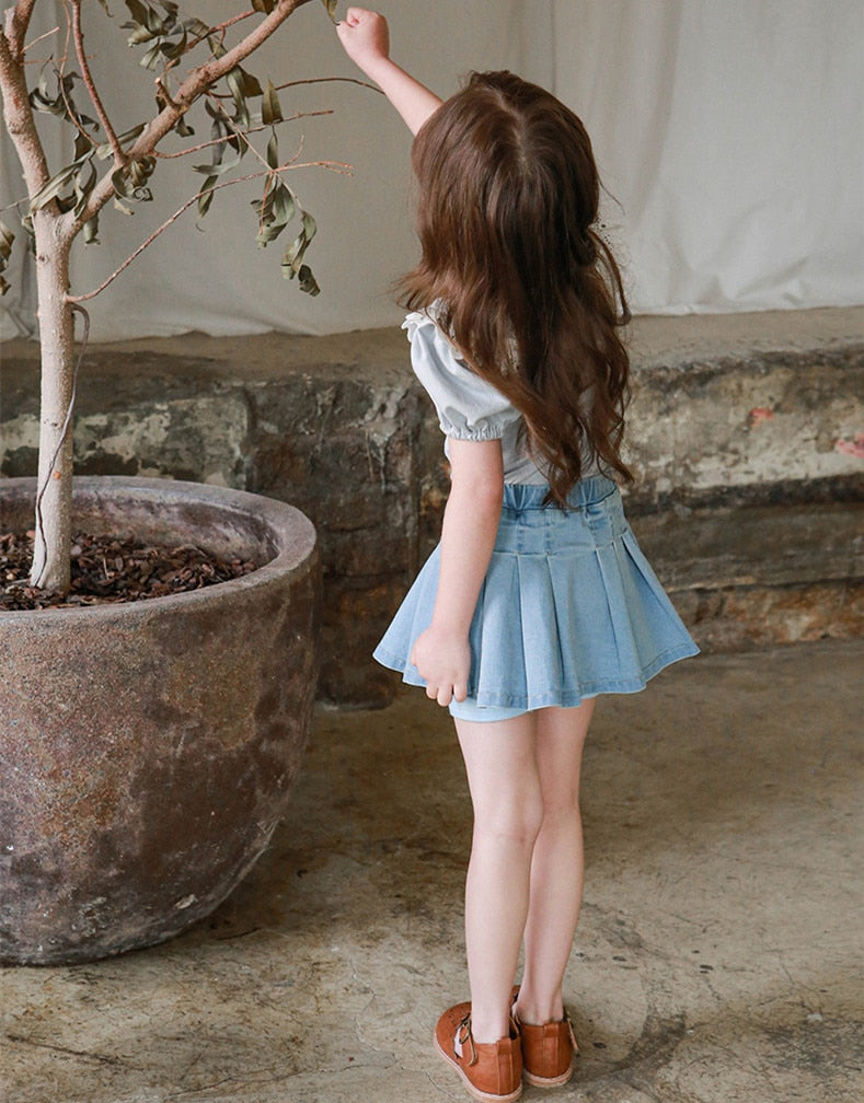 Girl's Denim Skirt with Shorts inside