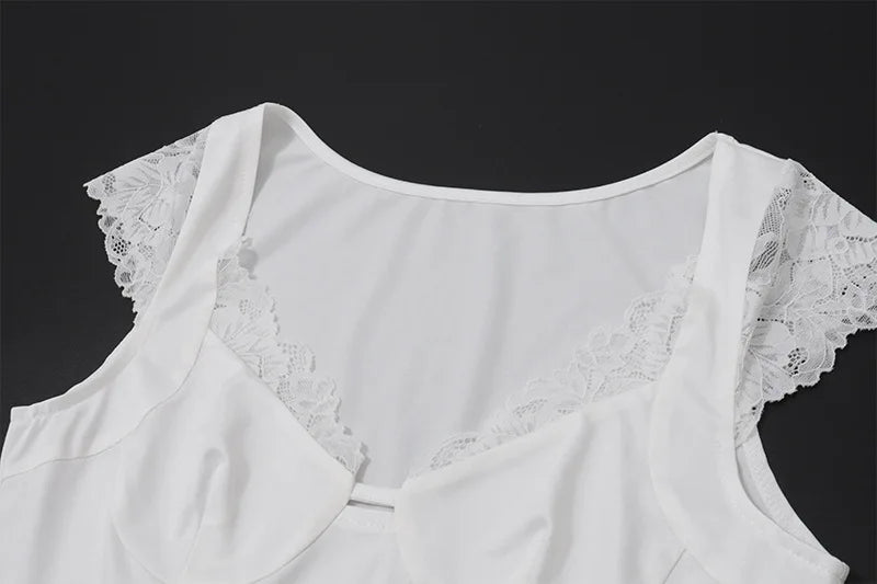 Women's Summer White Lace Trim Top V Neck Cropped Tops Solid Clothes Basic Casual T-shirt