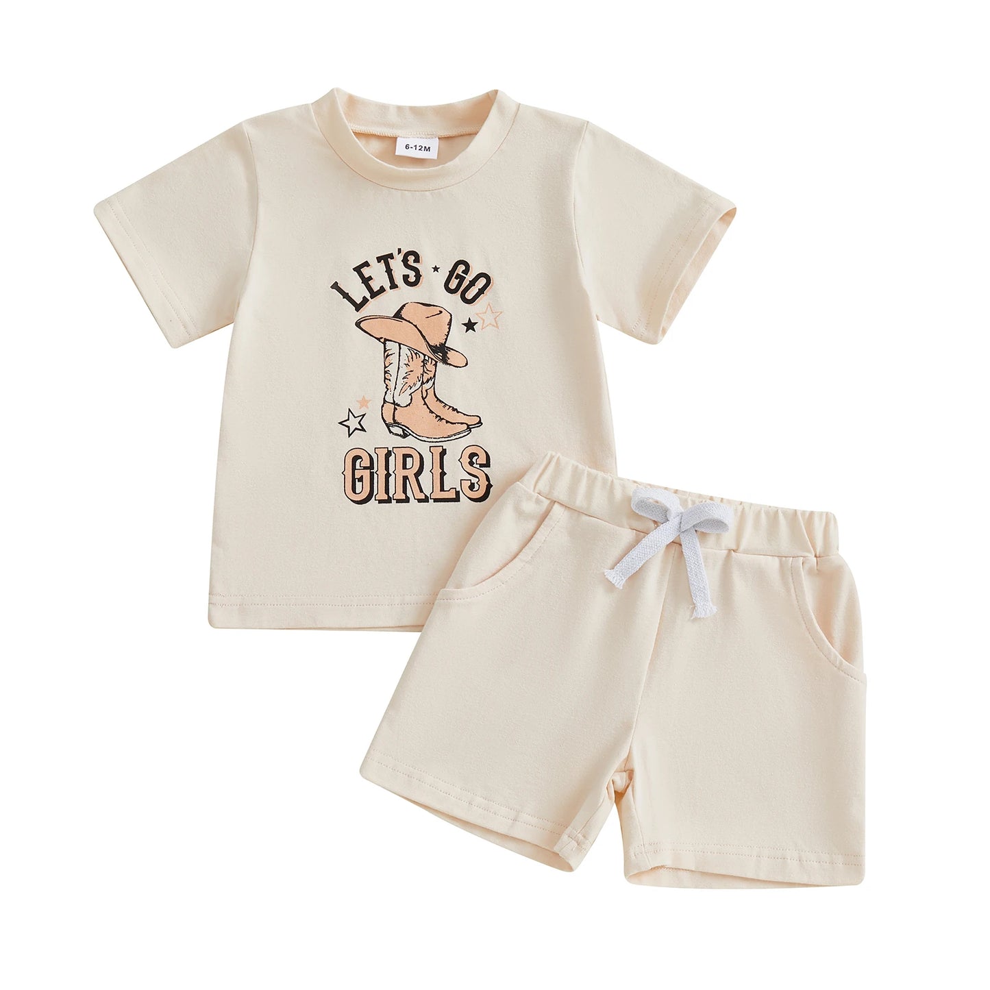 0-4Y Kids Girls Clothes Set Short Sleeve Crew Neck Letters Boots Print T-shirt with Shorts
