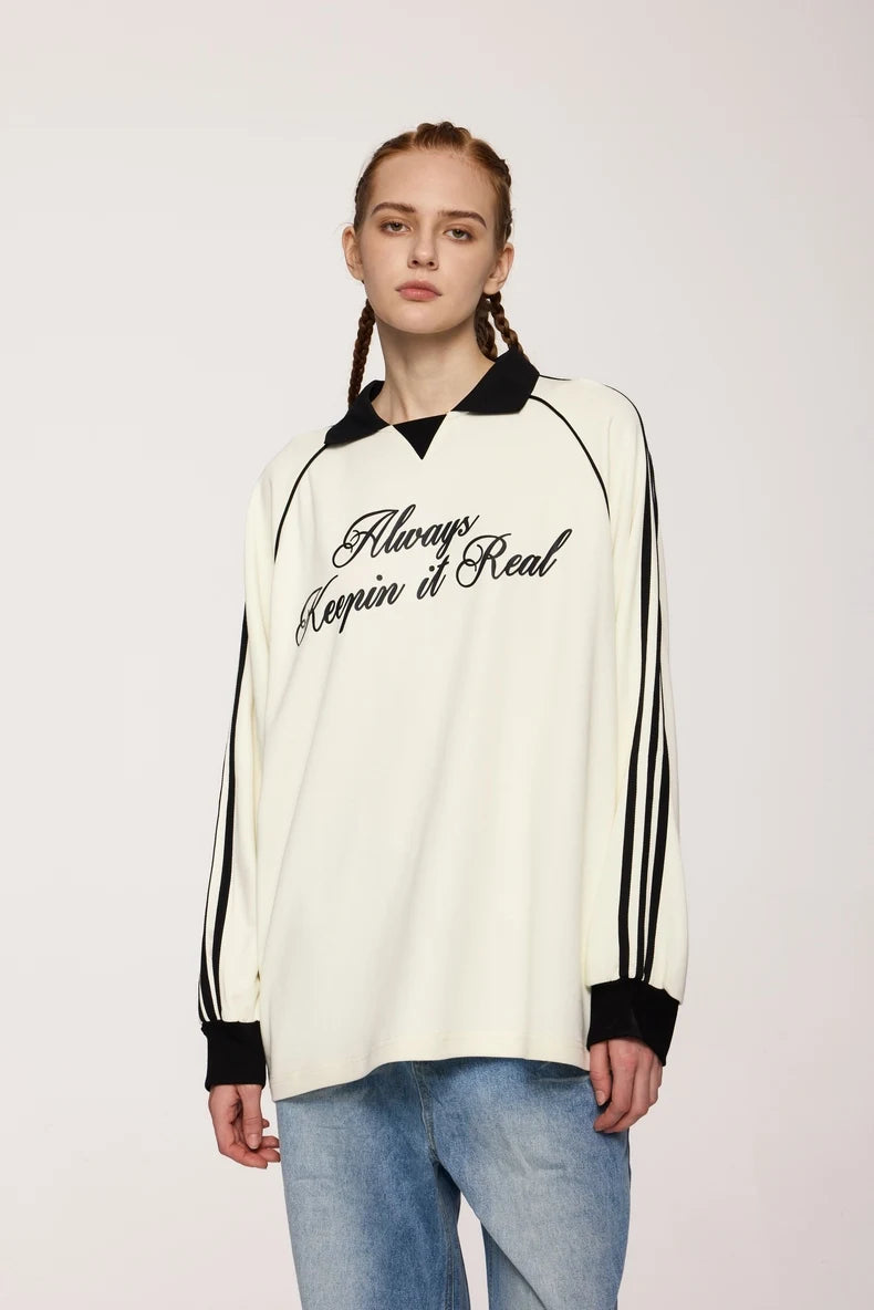 Unisex Streetwear POLO Trendy Oversized Colourblock Long-sleeved T-Shirt