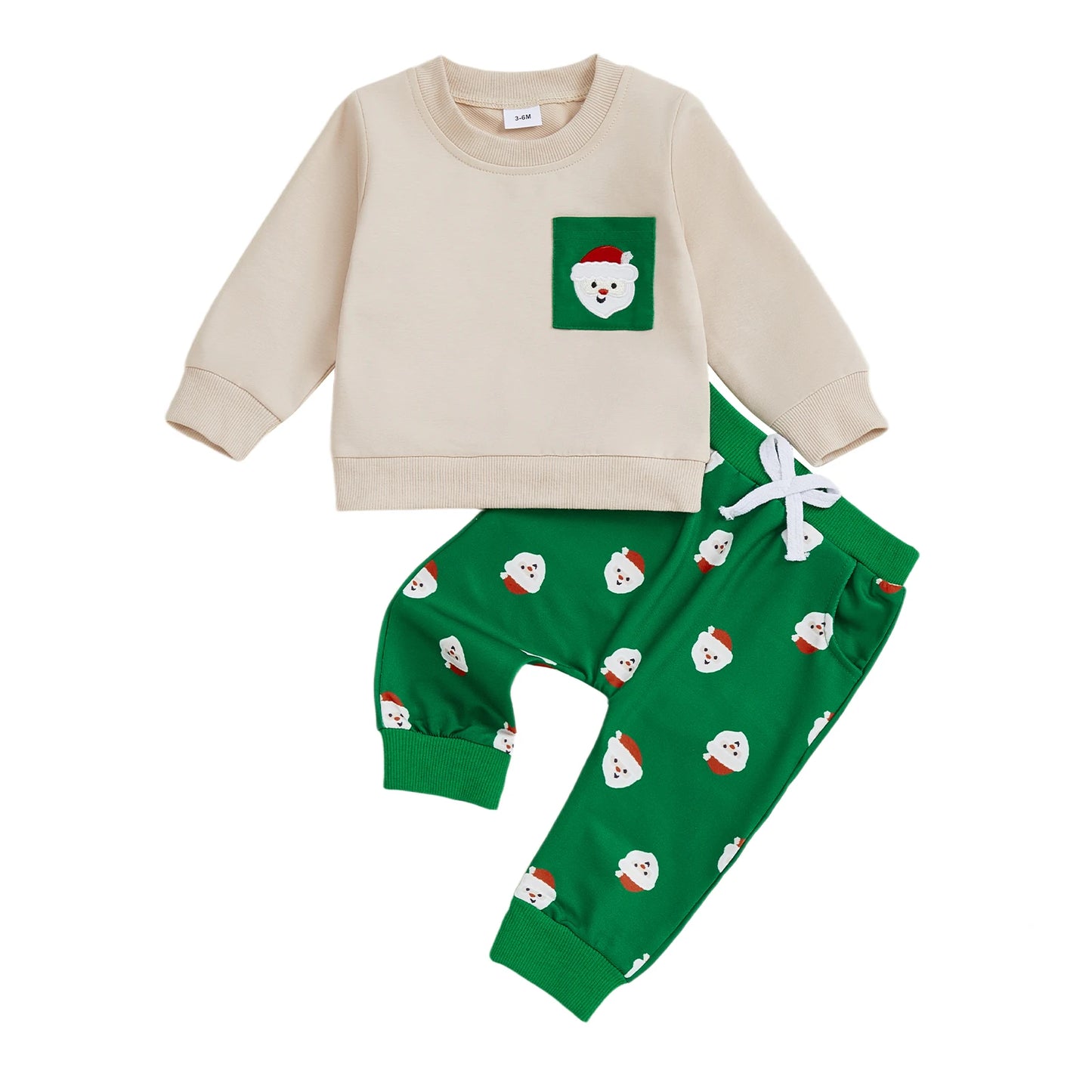 Baby Boys Christmas Gingerbread Outfit Set - Long Sleeve O-Neck Top & Drawstring Pants (0-3Y)