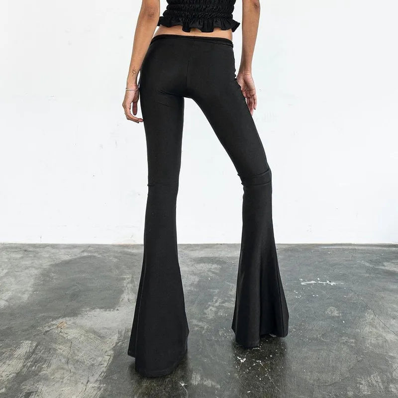 Women's Summer Flared Pants Rave Festival Outfits Slim Fit Low Rise Trousers