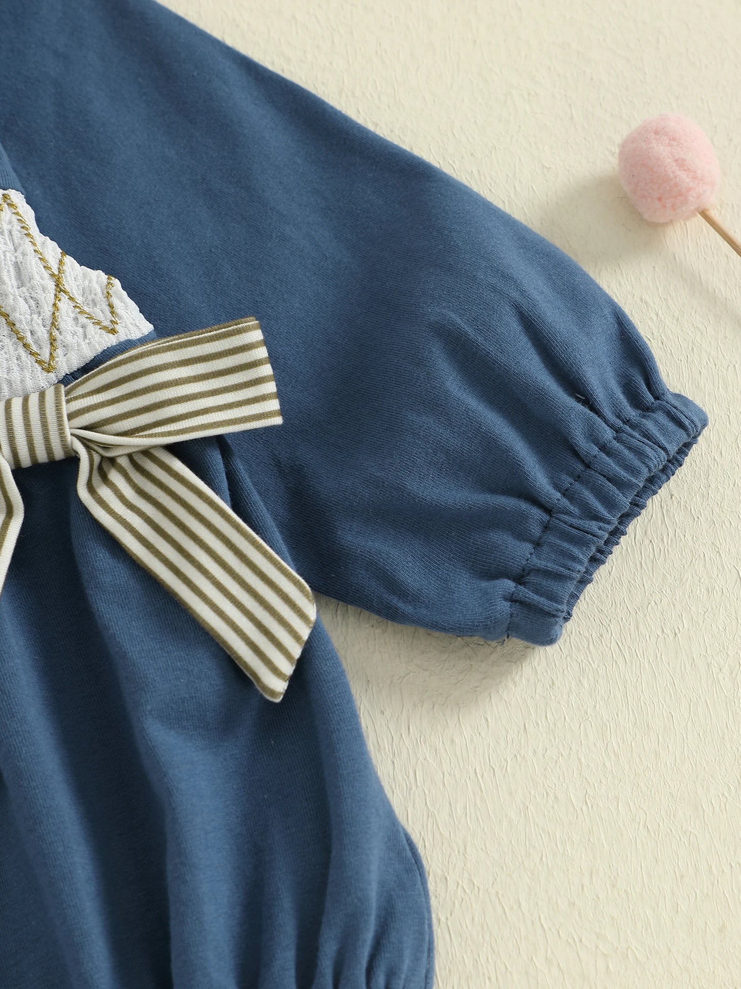 Baby Girls Autumn Winter Romper - Football Embroidery Ruffled Bubble Jumpsuit with Bow (0-18M)