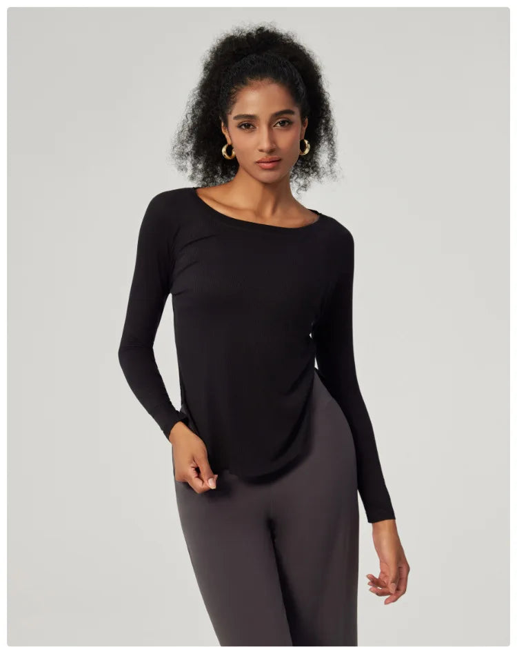 Women's Long Sleeve Yoga Shirt Lightweight Running Top Loose Breathable Quick Dry Gym Blouse Sportswear