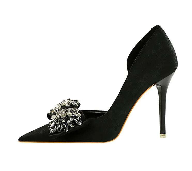 Women's Rhinestone Bow High Heels Stilettos Shoes