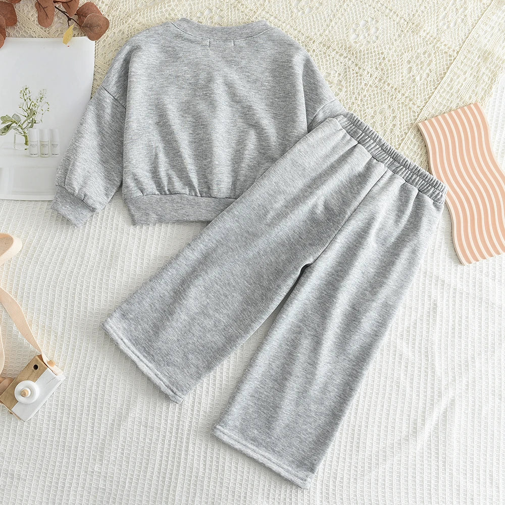 8-12 Year Old Girl's Clothes Long Sleeved Letter V-neck Cardigan and Pants 2 piece Set