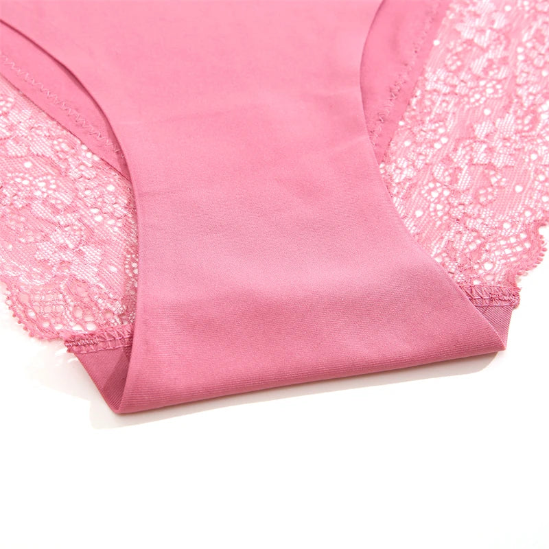 Women's 2Pcs Seamless Stretch Underwear Lace Floral Panties Recycled Materials Breathable Briefs Low Waist Comfort Lingerie