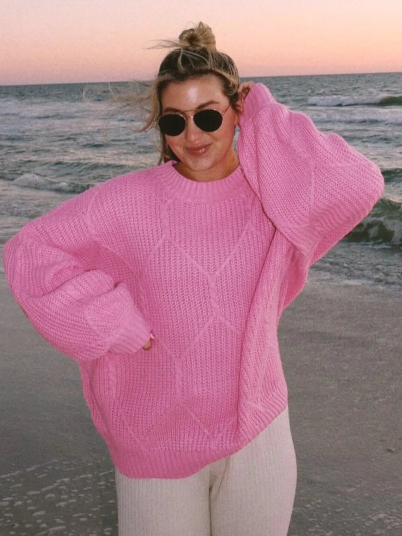 Women's Knitted Loose Casual Round Neck Pullover Versatile Sweater