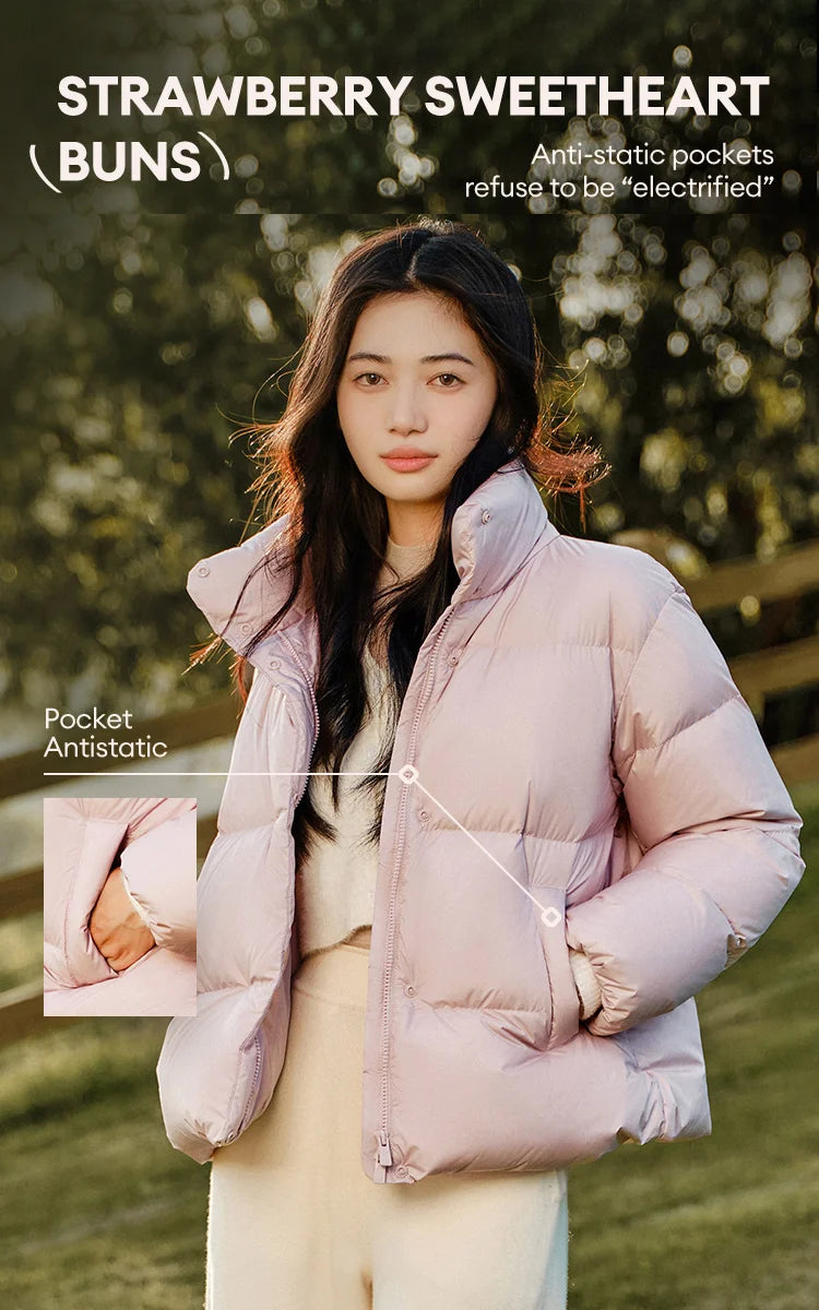 Down Jacket Women Three-Proof Solid Color Stand-Up Collar Loose Simple Winter Versatile Goose Warm