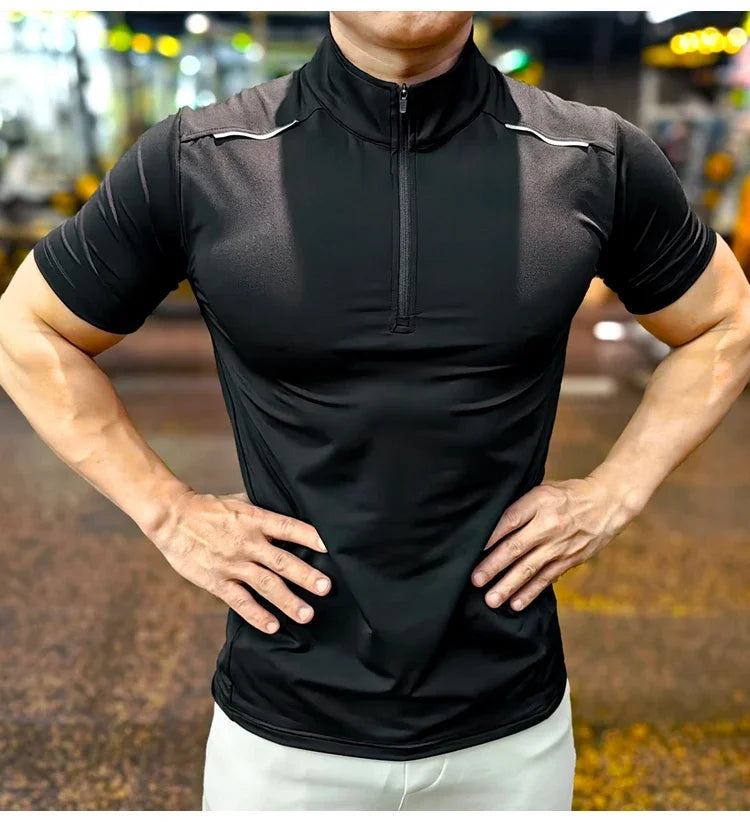 Men's Running Short Sleeve Fitness Muscle Fit Gym Jogging Sports Tennis Elastic Breathable T-Shirt