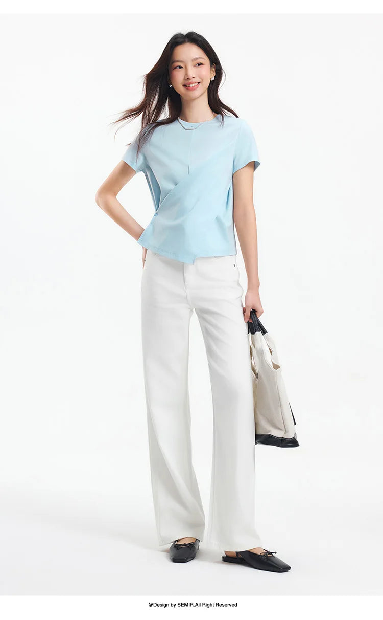 Women's Cropped Cotton T-Shirt - Split Hem Relaxed Fit Summer Top