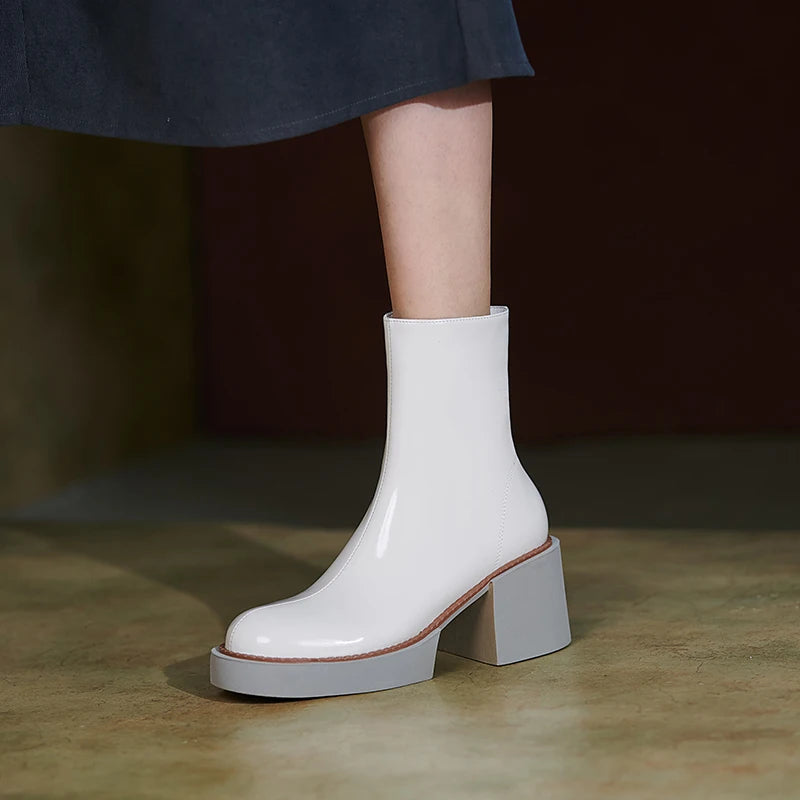 Genuine Leather Women Boots Platform Chunky Boots