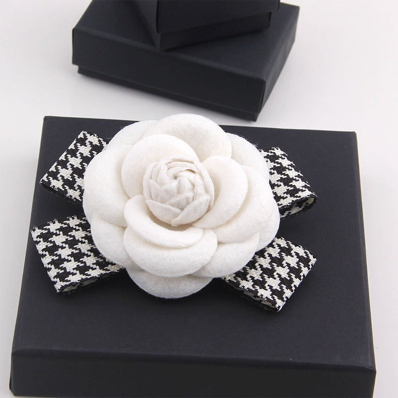 Retro Camellia Flower Brooch - Fabric Bow Lapel Pin for Women