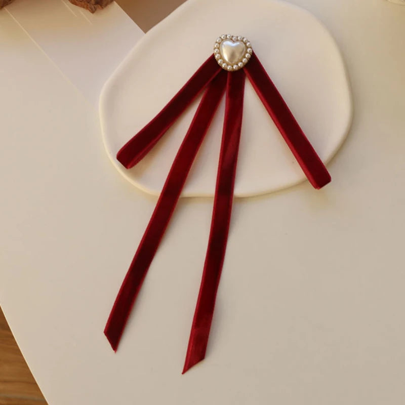 Anime Style Velvet Bow Pearl Brooch - Sweet Academic Pin for Girls