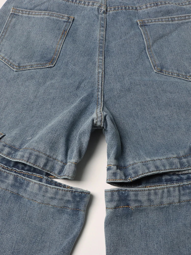 Women's Chic Spliced Zipper High Waist Patchwork Pockets Cut Out Casual Jeans