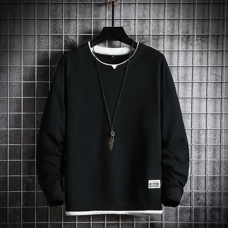 Men's Casual Long Sleeve Round-Neck Patchwork Sweatshirt