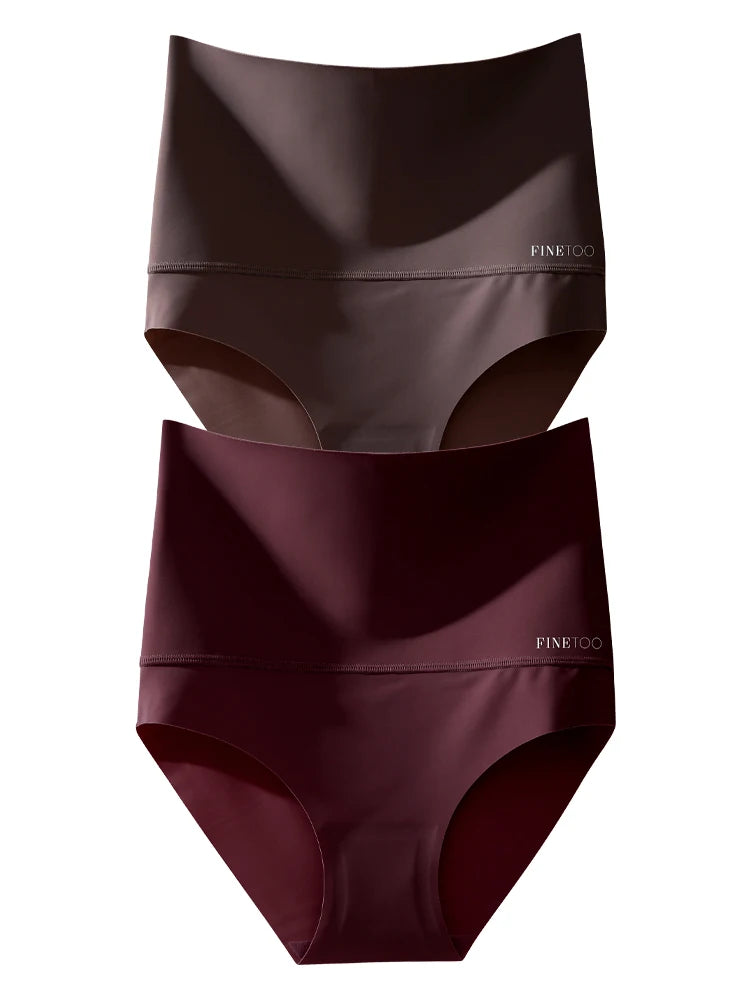 Women's 2Pcs High Waist Underwear Seamless Tummy Control Comfortable Solid Briefs Sports Soft Bodysuit Shapewear