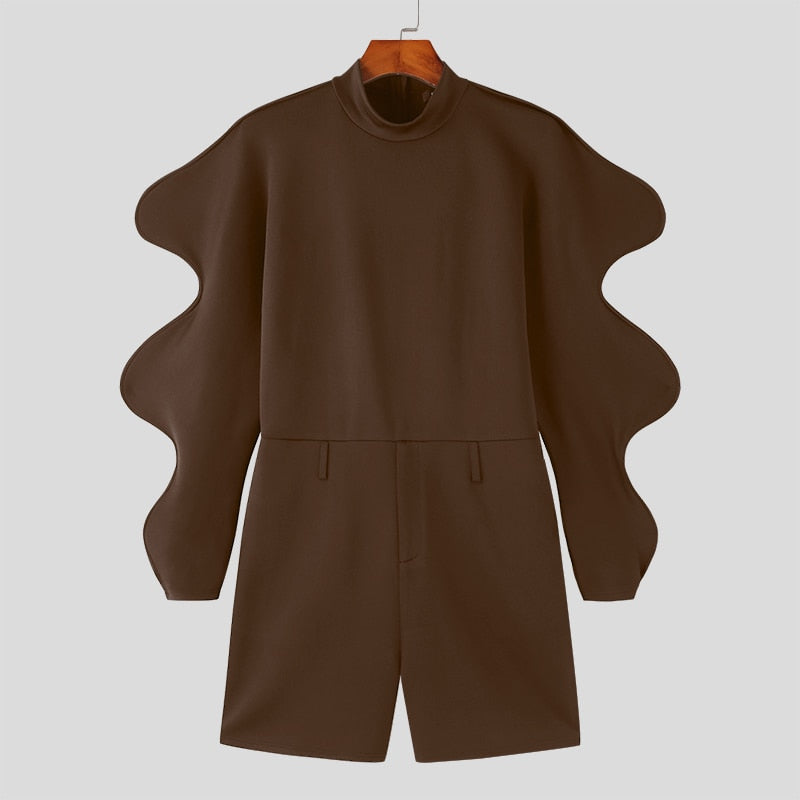 Men's Turtleneck Long Gigot-sleeve Irregular Playsuits S-5XL