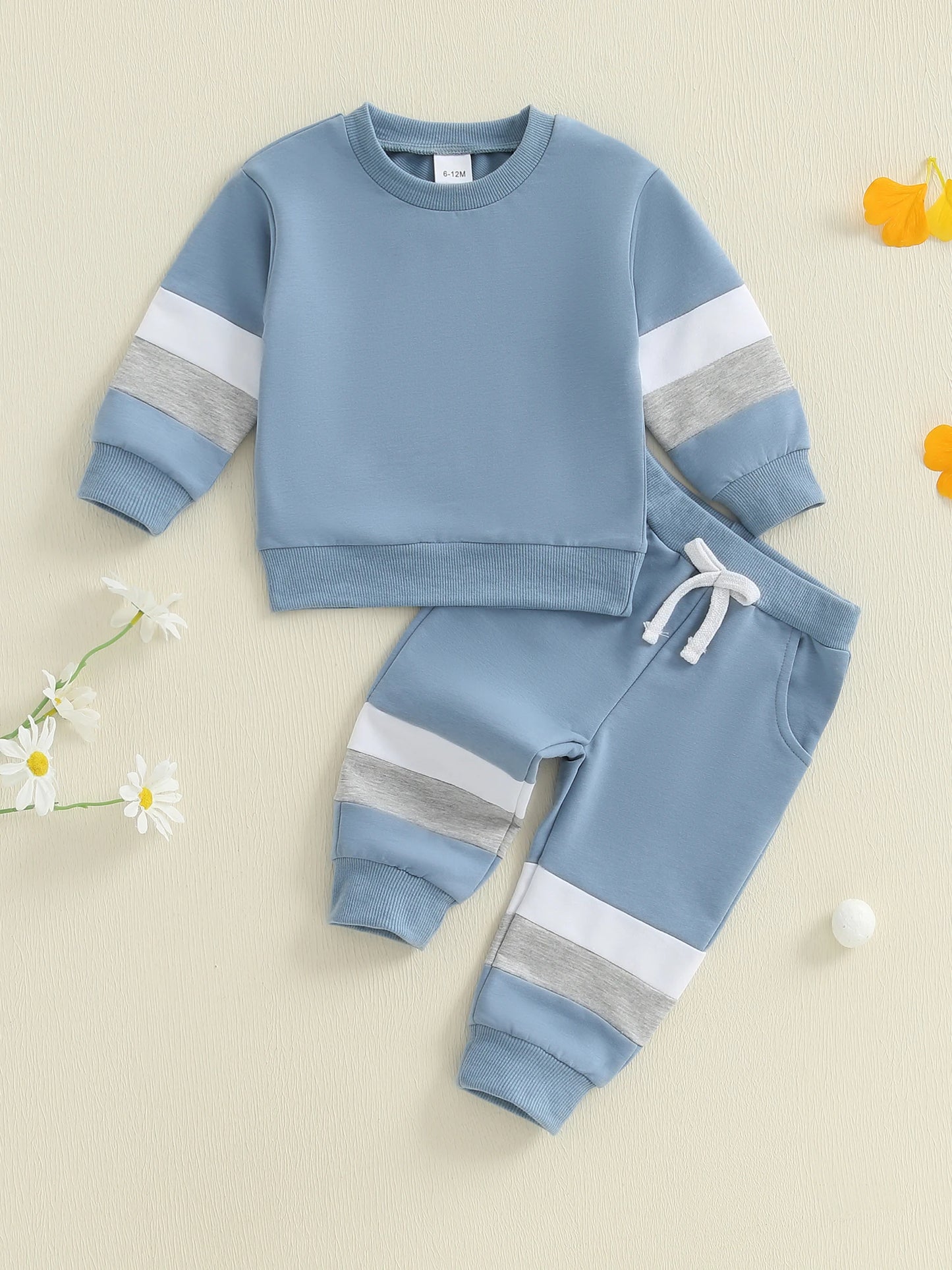 0-3Y Infant Baby Boys Casual Clothes Set Patchwork Long Sleeve Pullover Sweatshirt with Elastic Waist Pants