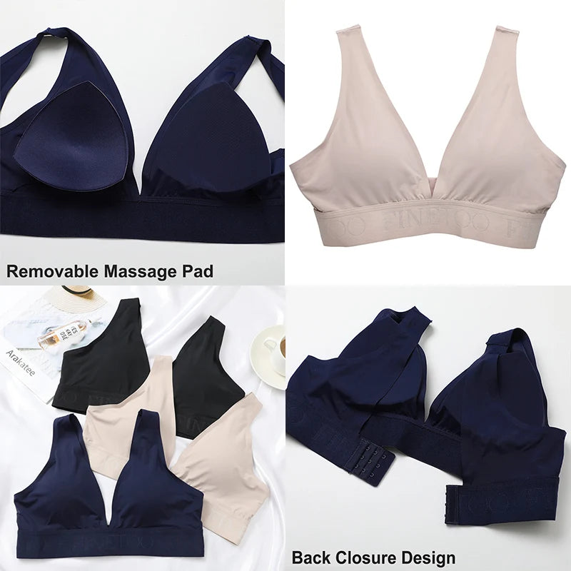 2pcs Deep V Seamless Push Up Padded Bra - Women Wireless Brassieres Top Crotch Lingerie
