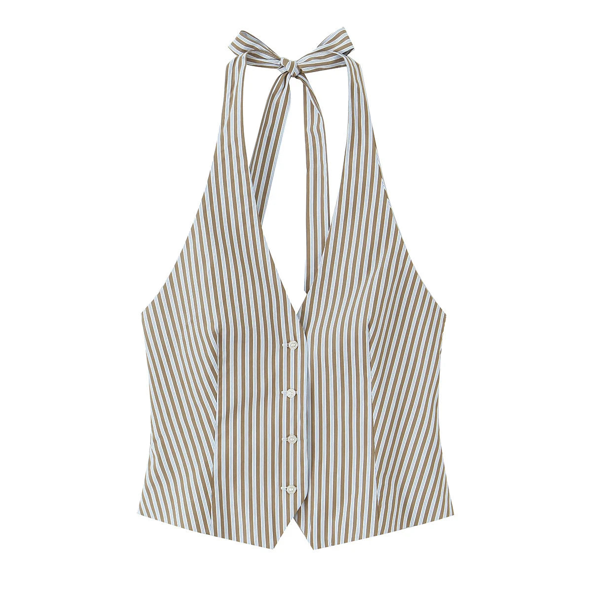 Women's Style Bow Embellished Thin Stripe Vest Top Lazy Style Loose Straight Leg Wide Leg Trousers