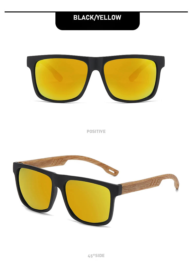 Unisex Square Sunglasses - Wood Effect UV400 Protection Driving Eyewear