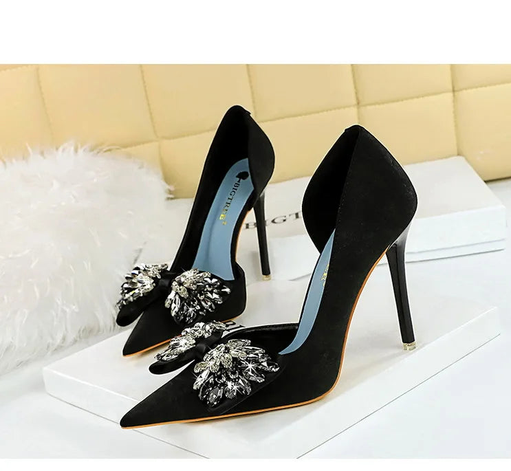 Women's Rhinestone Bow High Heels Stilettos Shoes