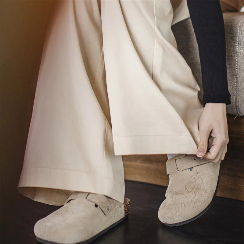 Women's Vintage Pleated Wide-Leg Palazzo Pants - Floor-Length Trousers