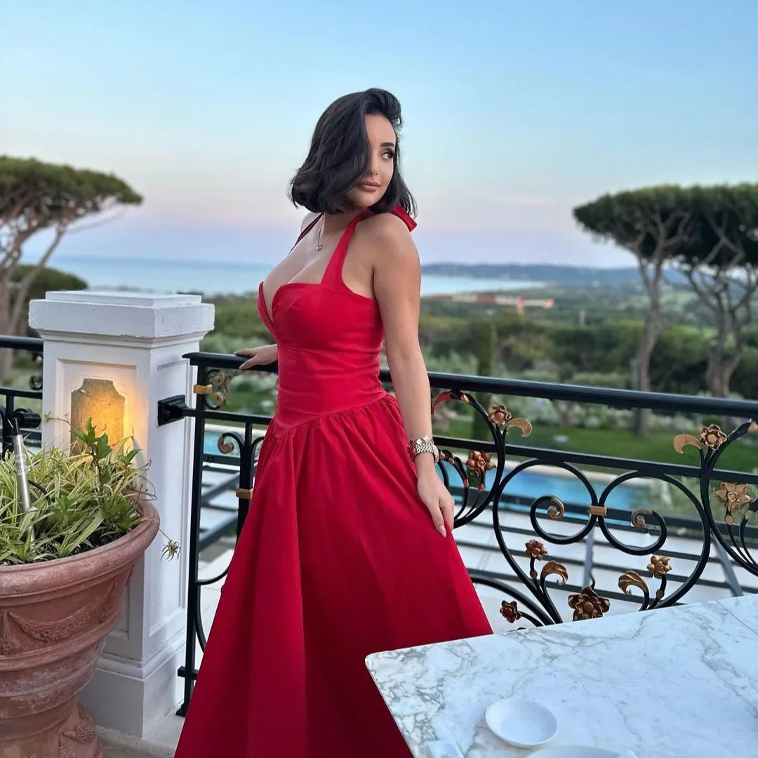 Women's Fit and Flare Halter  Bodycon Party Long Casual Dress