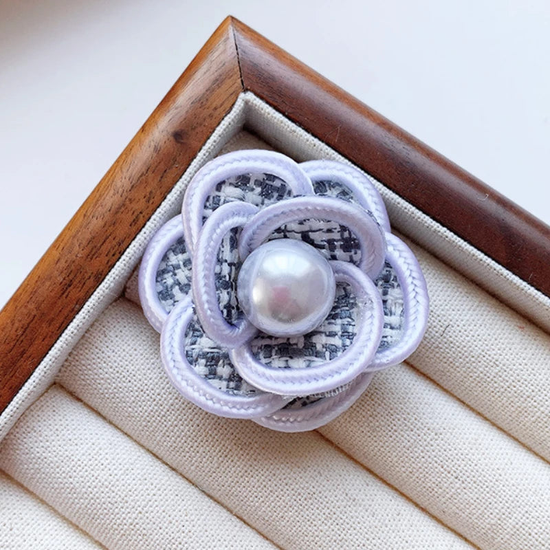 Handmade Fabric Camellia Flower Brooch - Pearl Wedding Corsage