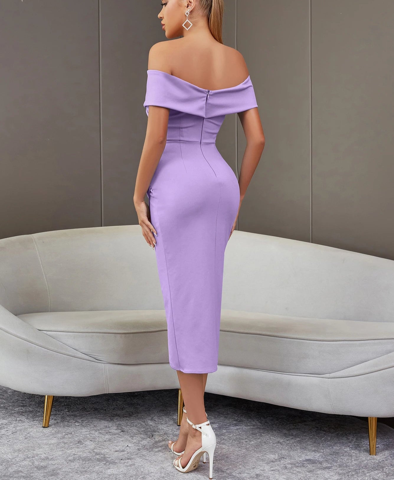 Women's Summer Midi Off Shoulder Draped Party Dress