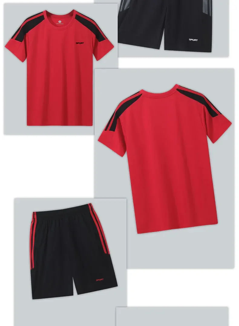 Men's Gym Suit Running Dry Fit Sports Jersey Basketball Breathable Short Sleeve Outdoor Football 2pcs Set