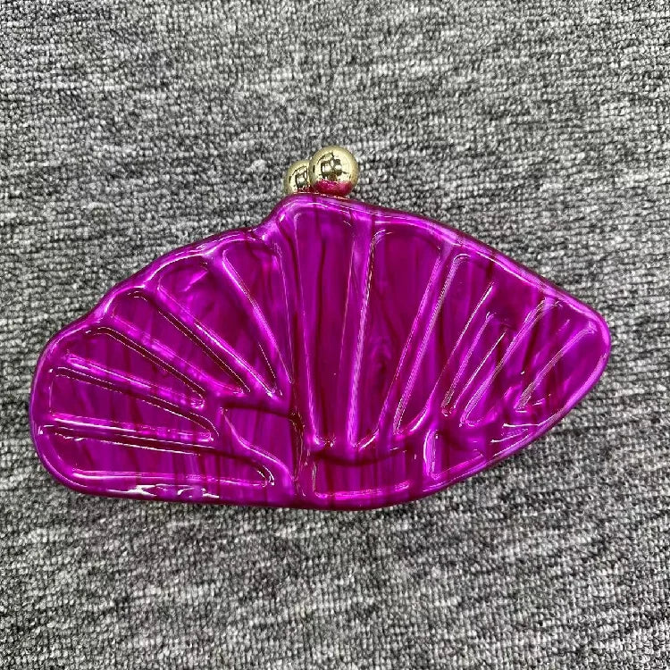 Women's Shell Fan-Shaped Evening Bag - Luxury Acrylic Crossbody Clutch with Pearl Details