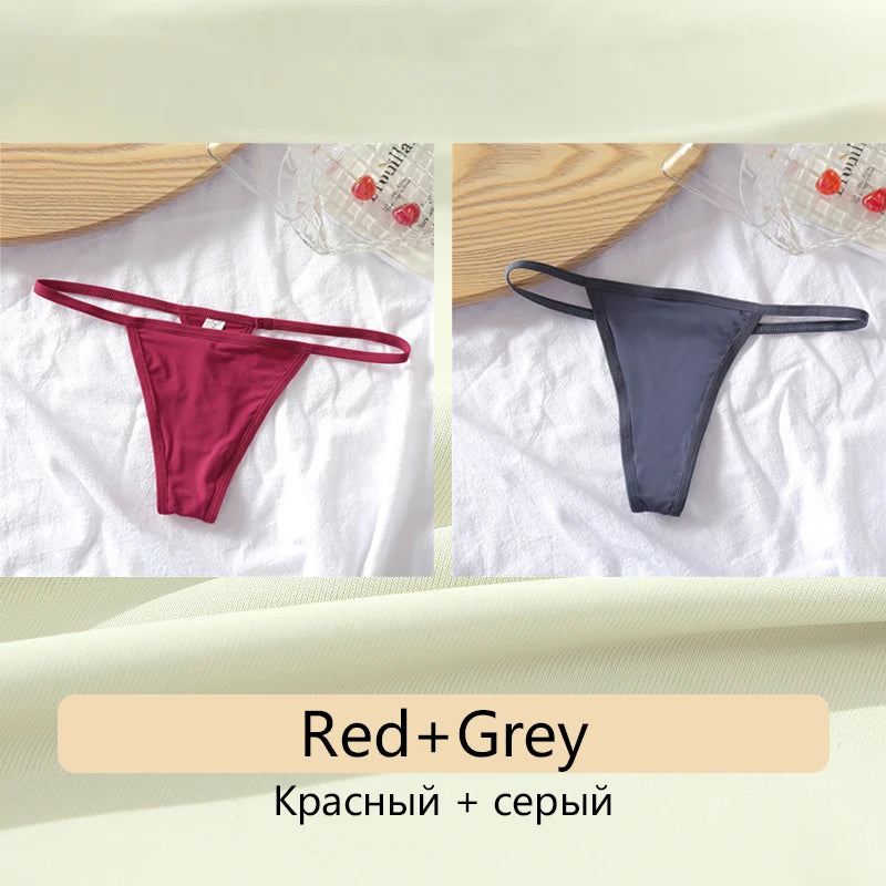 Women's Cotton Seamless Thong Set - Low Waist Comfort Underwear (2 Pack)