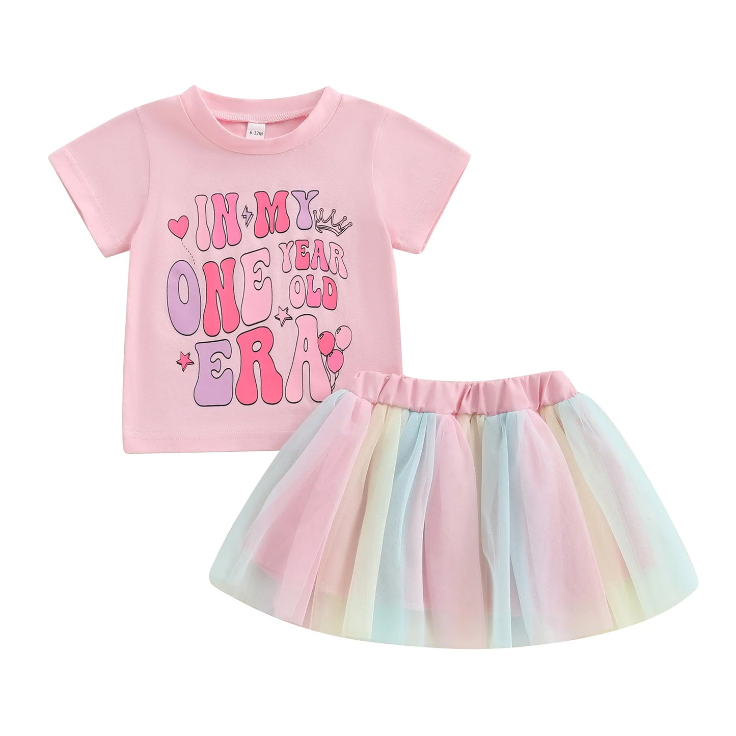Baby Girls Birthday Clothes Sets 0-18M Short Sleeve Crown Letter Print Tops + Lace Tutu Skirt