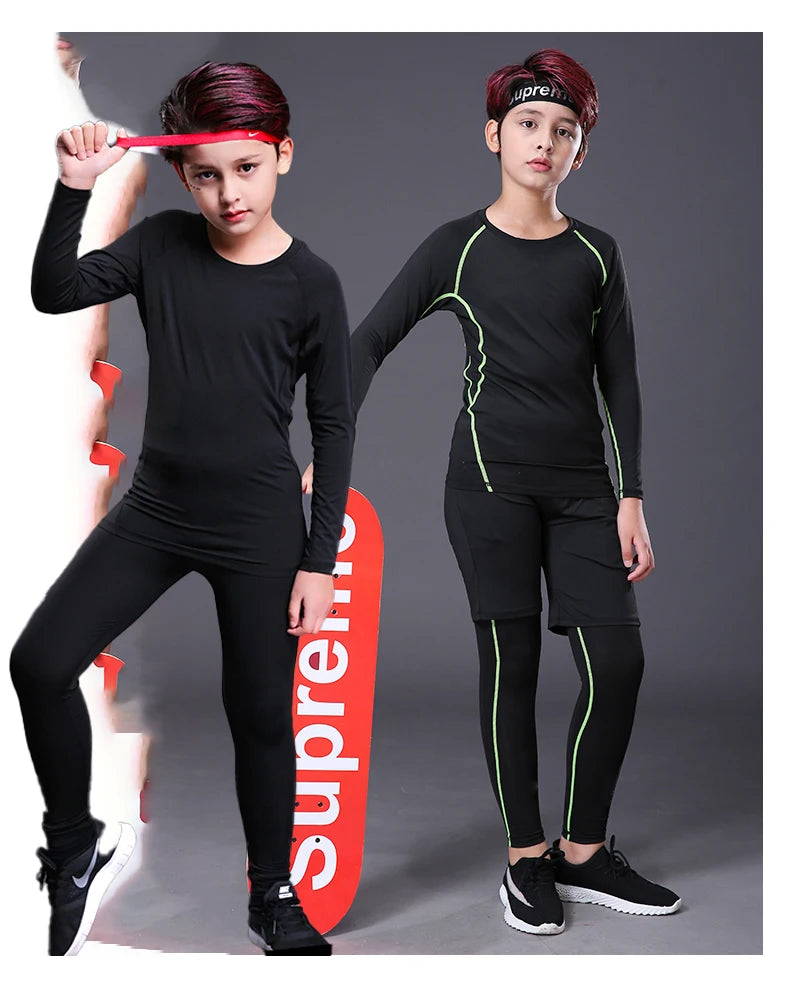 Kids Boy's Fitness Tracksuits Youth Warm Pants Top Underwear Tight Sports Compression Running Basketball Sportswear