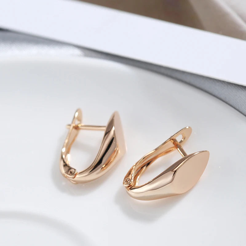 585 Rose Gold Colour Glossy Dangle Earrings Simple Rhombus Earrings For Women