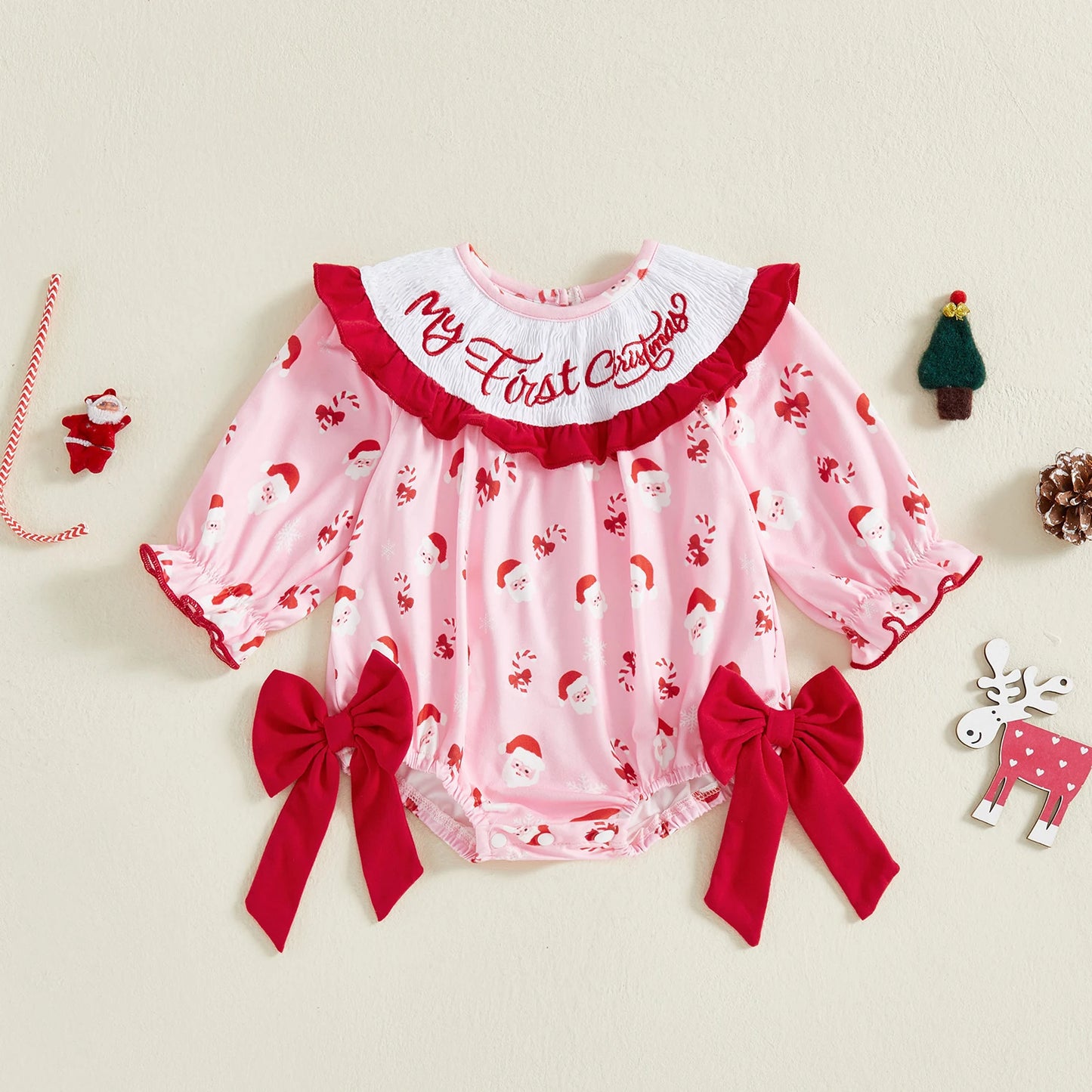 Baby Girls Christmas Letter Embroidered Romper with Bow (0-18M)