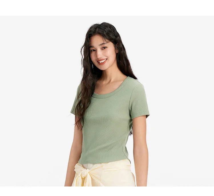 Cooling Fitted Short Sleeve Tee - Summer Round Neck Basic Top
