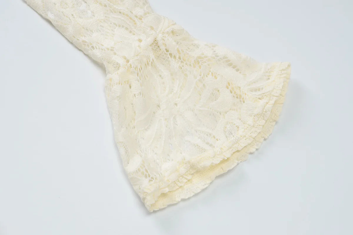 Women's Lace Hollow Mini High Waist Hip Wrap Party Long Sleeve Elegant Dress