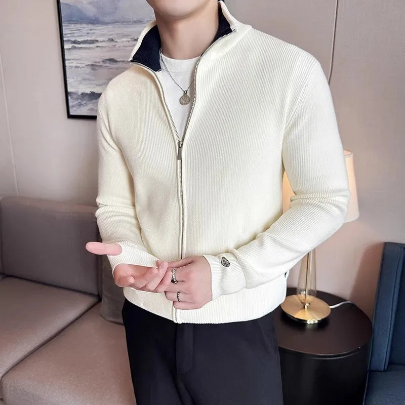 Men's Autumn Winter Stand Collar Casual Knitted Cardigan