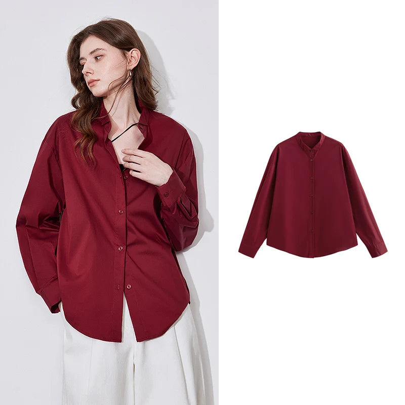 Women's Blouse Stand Collar Single Breasted Button  Shirt